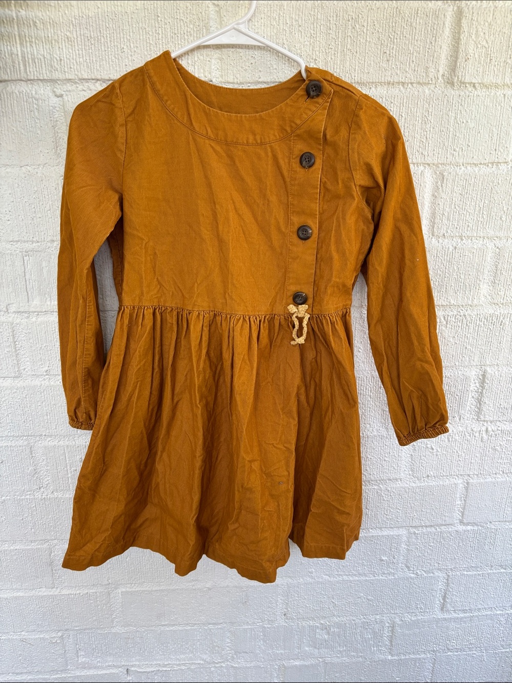 Hanna Andersson Corduroy Mustard Long-Sleeve Button-Front Dress sz 10